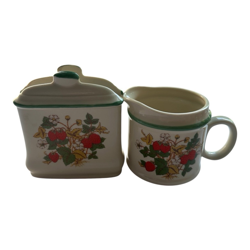 Vintage Japan Ceramic Creamer & Napkin Holder w/Strawberry Berry Floral Detail